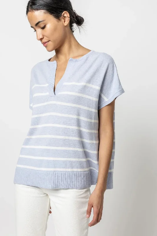 Lilla P Striped Split Neck Tunic Sweater