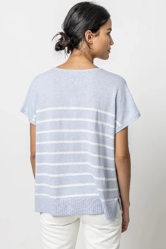 Lilla P Striped Split Neck Tunic Sweater