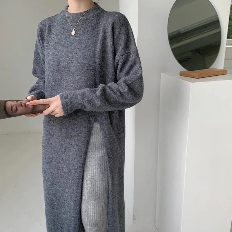 Lunivop European High-waisted Split New Chic and Unique Beautiful Knitted Sweater Dress Women's Fall and Winter Sweater Outside Dresses