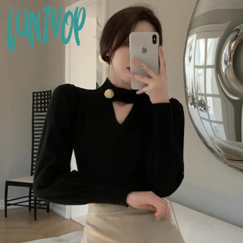 Lunivop Women Knitted Sweater V-Neck Long Sleeve Pullover Chic Design Top Autumn Clothing Sexy Jumper