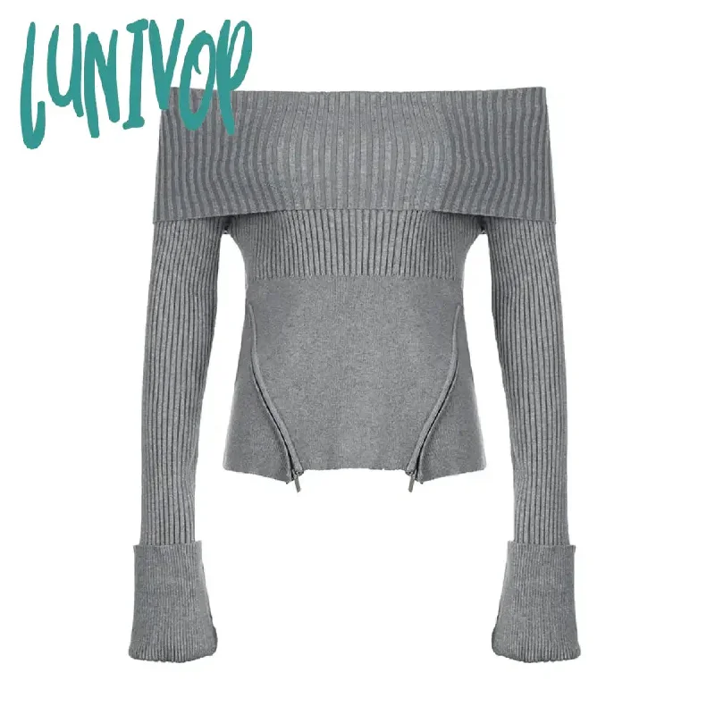 Lunivop Y2k Korean Fashion Off Shoulder Knitted Sweater Women Slash Neck Slim Pullover Winter Elegant Casual Warm Knitwear Jumper Tops