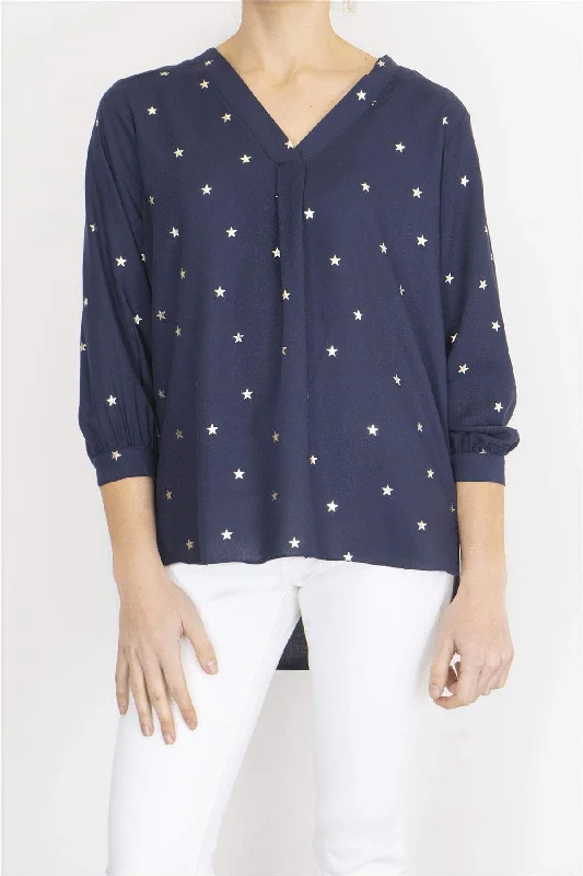 M&Co Navy Star Blouse Longline Top