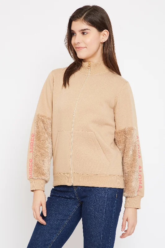 Madame  Beige Self Design Sweatshirt