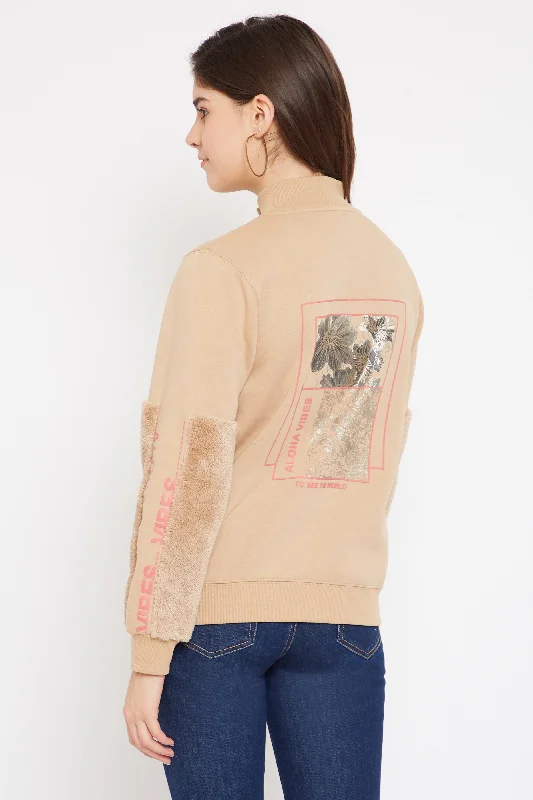 Madame  Beige Self Design Sweatshirt