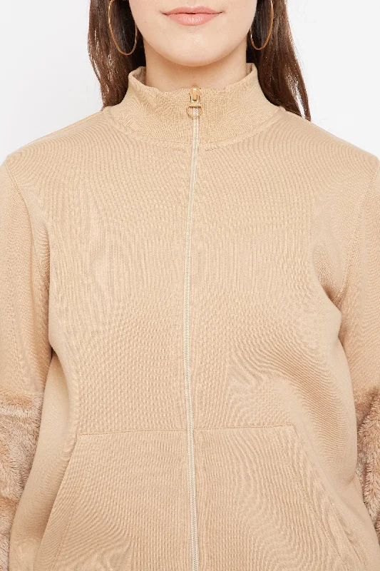 Madame  Beige Self Design Sweatshirt