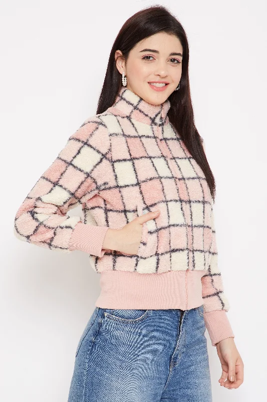 Madame  Pink Check Pattern Sweatshirt