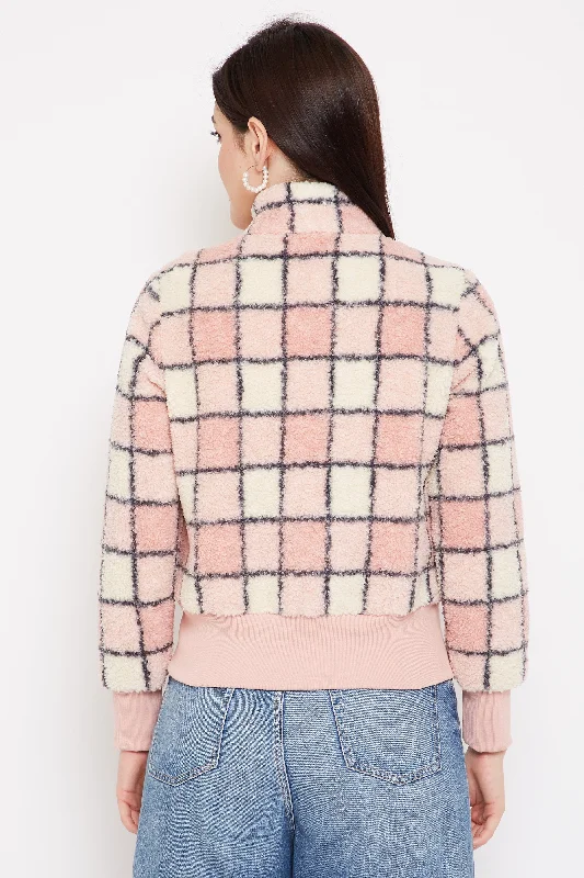 Madame  Pink Check Pattern Sweatshirt