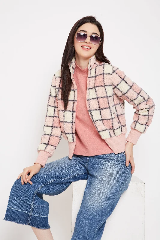 Madame  Pink Check Pattern Sweatshirt