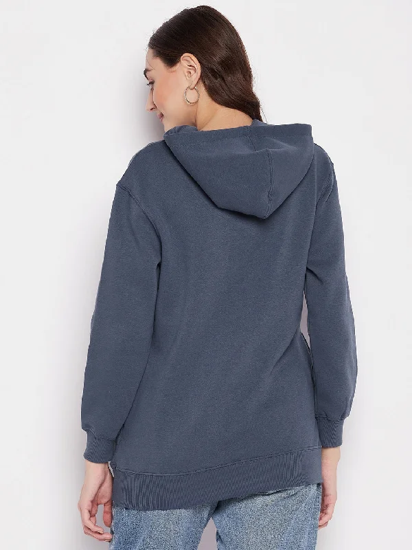 MADAME Printed Drawstring Hooded Sweatshirt