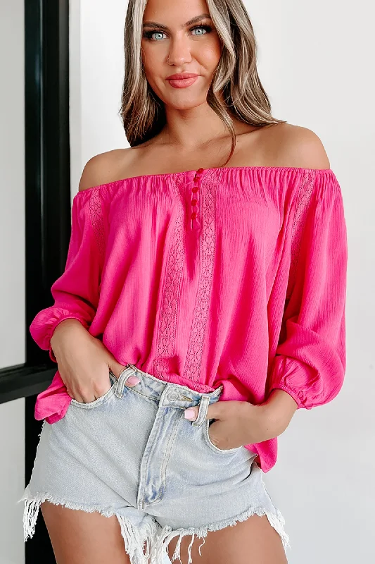 My Only Vice Lace Detail 3/4 Sleeve Blouse (Fuchsia)