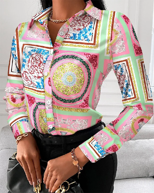 FashionSierra - Office Lady Print Button Shirts