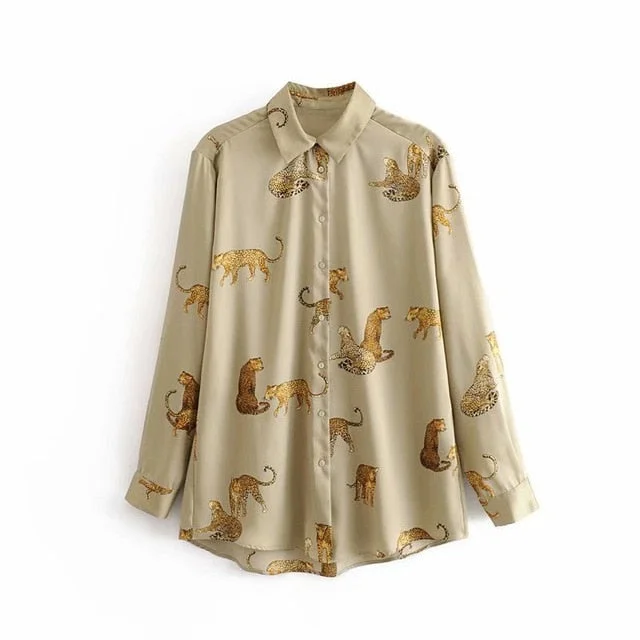 new women vintage animal print casual smock blouse autumn ladies leopard pattern shirts chic femininas kimono blusas tops LS4397