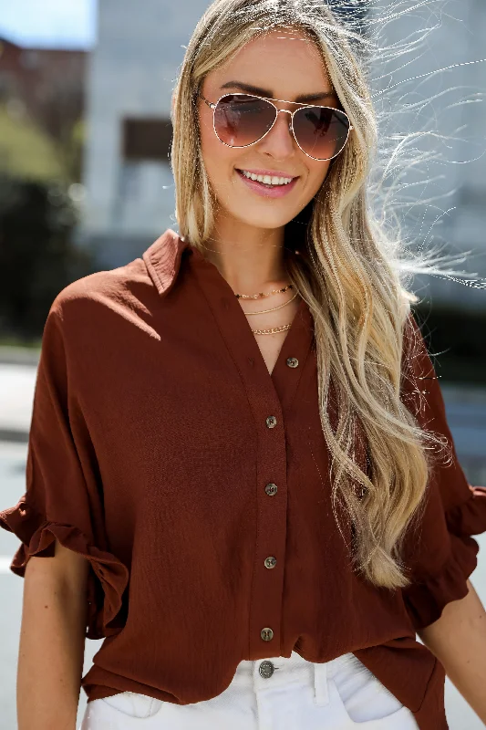 FINAL SALE - Poised Confidence Mocha Oversized Blouse