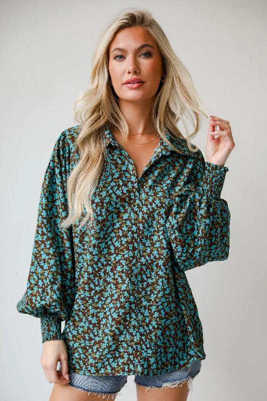 FINAL SALE - Poised Flare Brown Floral Blouse