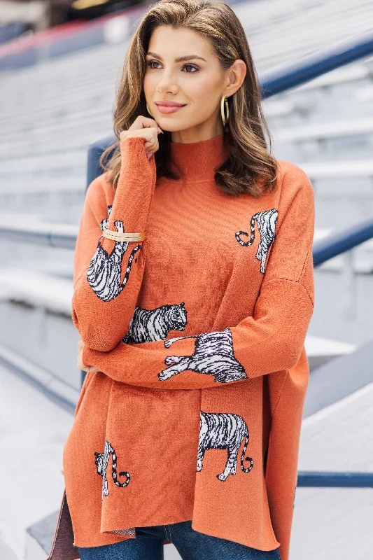 Quick Decisions Rust Orange Tiger Sweater