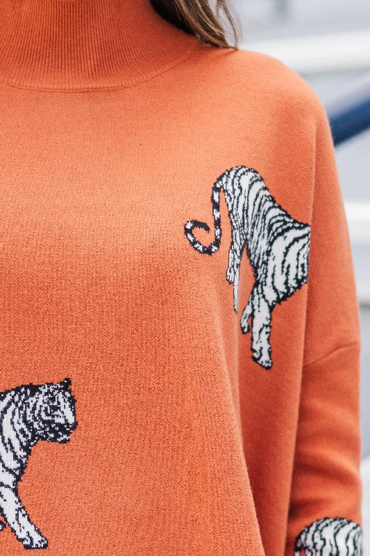 Quick Decisions Rust Orange Tiger Sweater