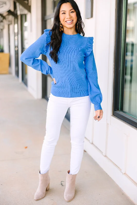 Reach Out Cloud Blue Ruffled Sweater