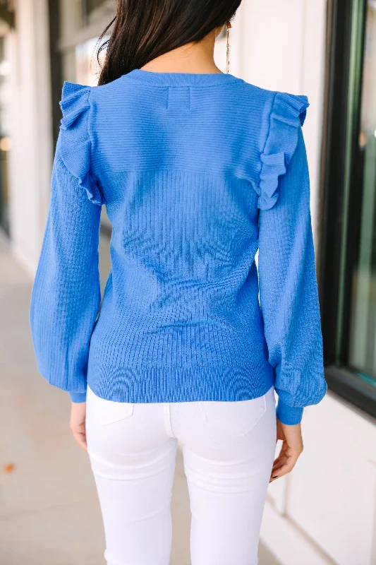 Reach Out Cloud Blue Ruffled Sweater