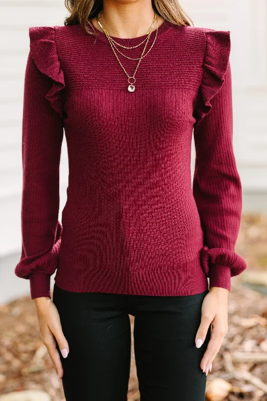 Reach Out Ruffled Wine Red Sweater