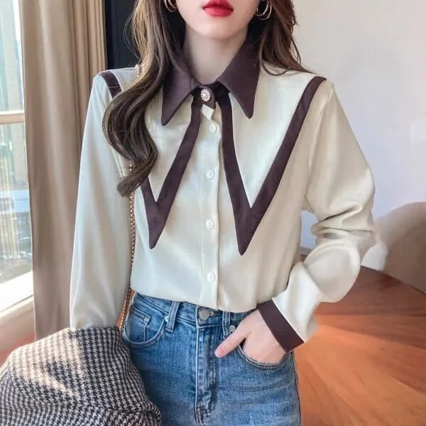 FashionSierra - Sharp Ruffle Turn Down Collar Blouse Women Tops Korean Fashion Clothing