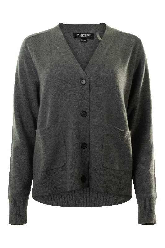 Repeat Cashmere Button Up Cardigan in Medium Grey