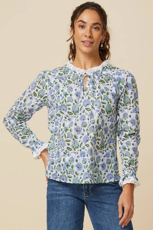 Rosie Block Print Blouse | Blue/Green