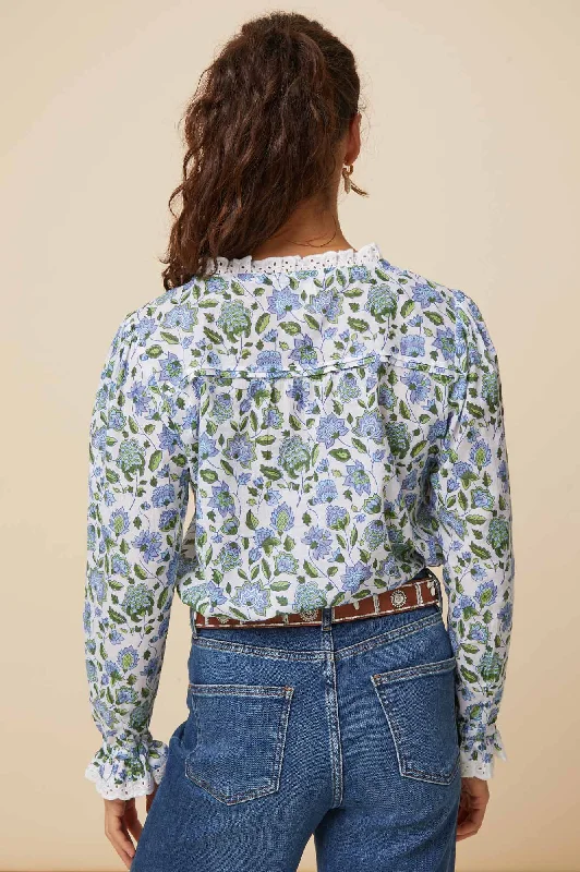 Rosie Block Print Blouse | Blue/Green