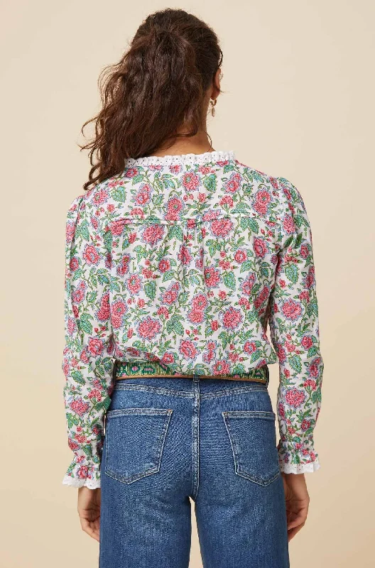 Rosie Block Print Blouse | Pink/Green