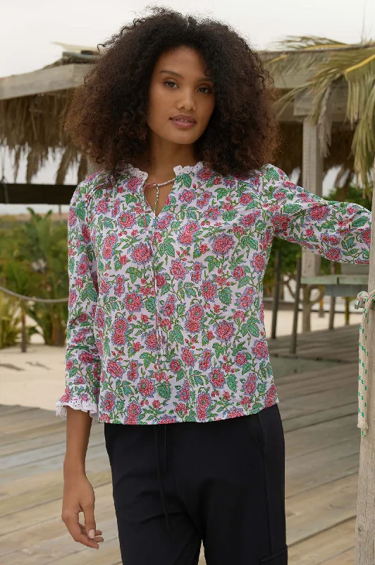 Rosie Block Print Blouse | Pink/Green