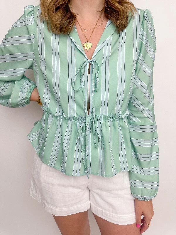 Iris Striped Tie Front Blouse