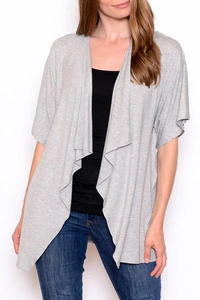 Short Sleeve Lightweight Cardigan Drape Front