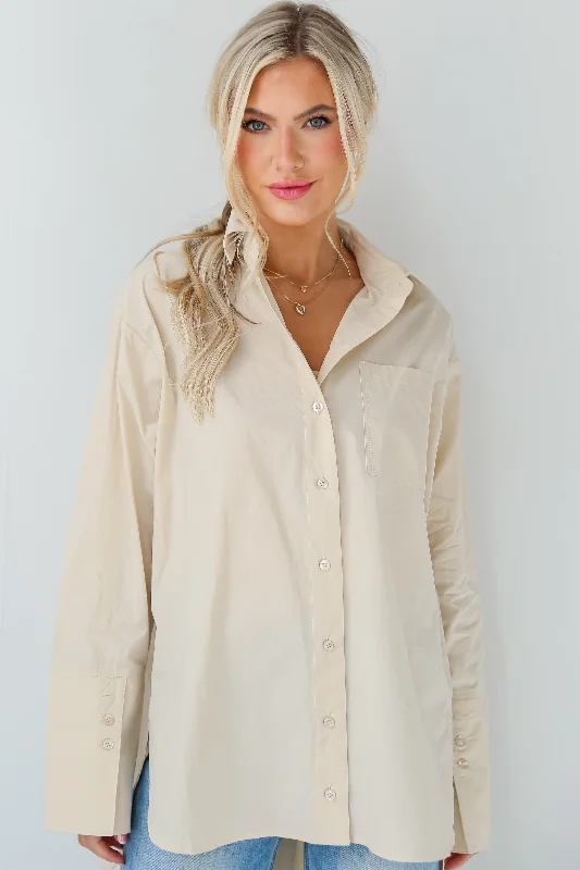 FINAL SALE - Sleek Mindset Khaki Button-Up Blouse