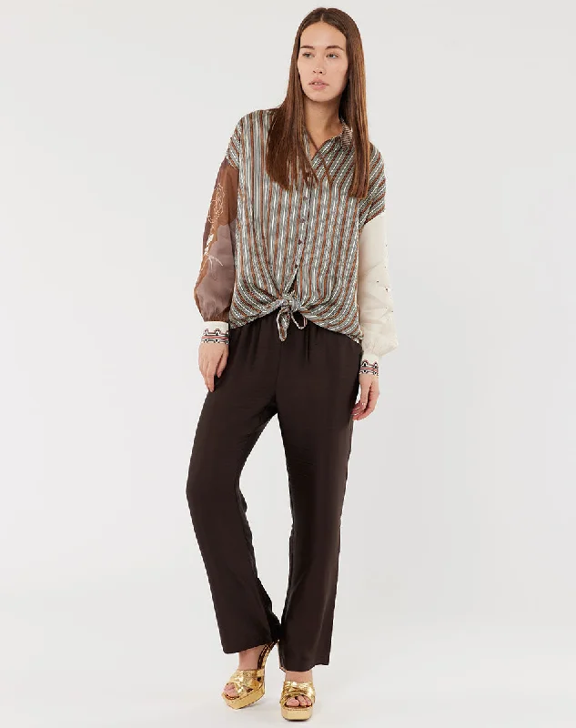 Sofia Tie Front Chocolate Blouse