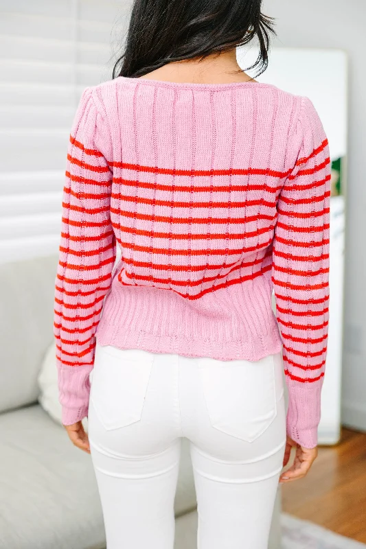 Starts With You Strawberry Pink Striped Sweater