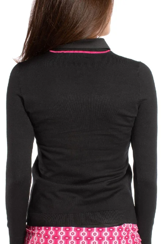 Black/Hot Pink Stretch V-Neck Sweater