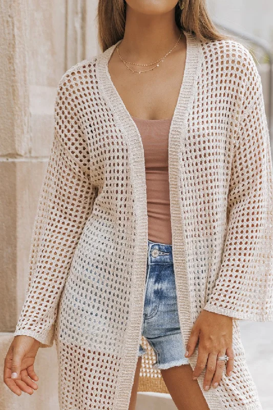 Taupe Open Knit Sweater Cardigan