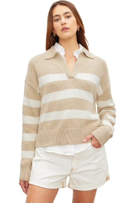 Velvet Lucie Striped Polo Sweater in Sable Milk