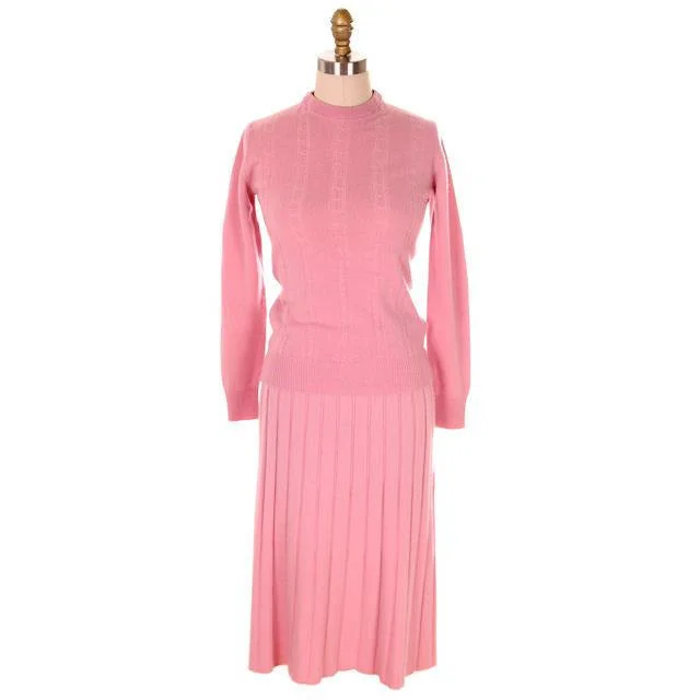 Vintage Womens Pink Cashmere Sweater Suit 1950s