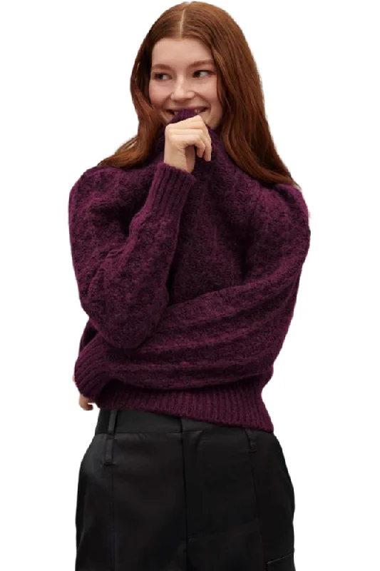 White & Warren Plush Alpaca Blend Pointelle Sweater in Black Cherry