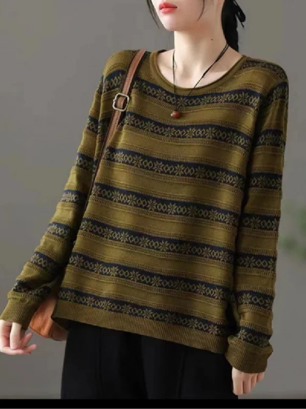 Women's Autumn Amore Stripes Loose Sweater