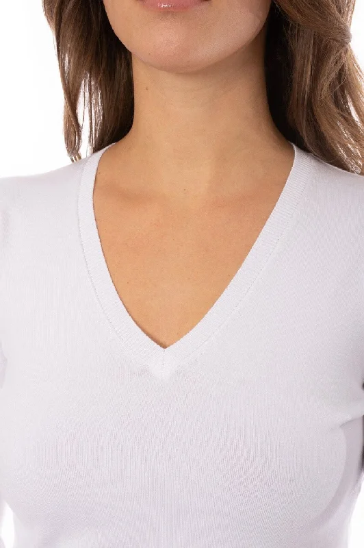 White Stretch V-Neck Sweater