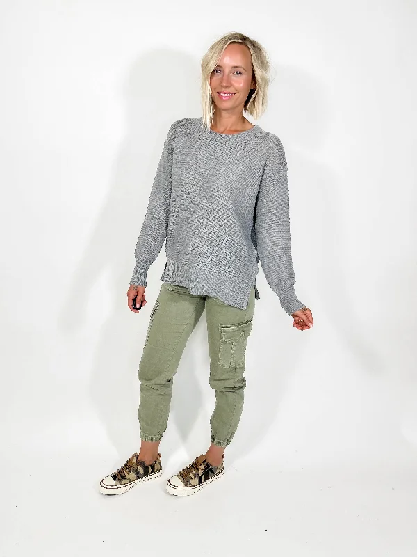 Boyfriend Waffle Sweater- HTHR GREY