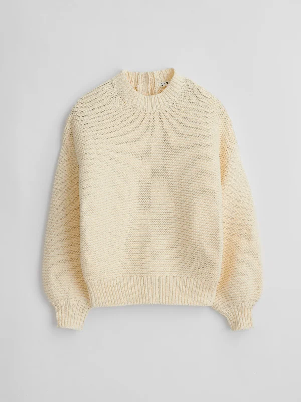 Button-Back Crewneck Sweater