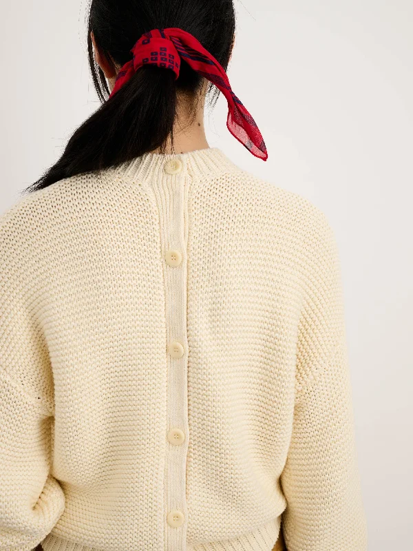 Button-Back Crewneck Sweater