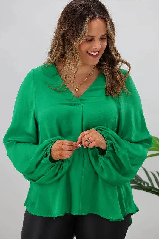 Cali & Co Cross Neck Satin Blouse Green