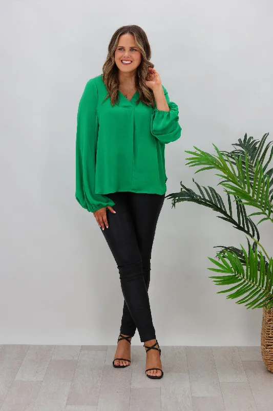 Cali & Co Cross Neck Satin Blouse Green