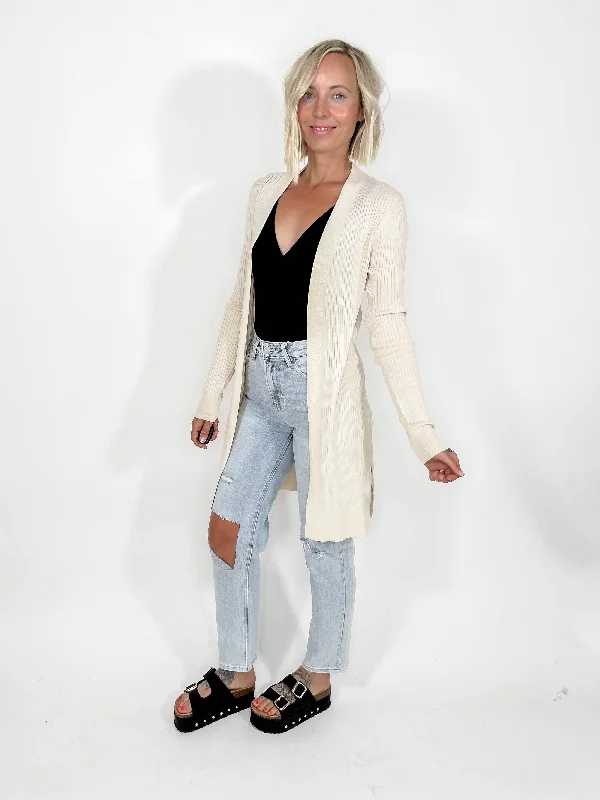 Classic Ribbed Duster Cardigan- VANILLA