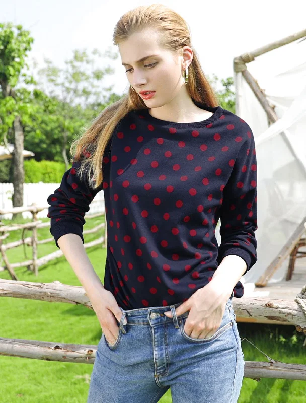 Winter Knitted Pullover Sweatshirt Long Sleeve Polka Dot Sweater