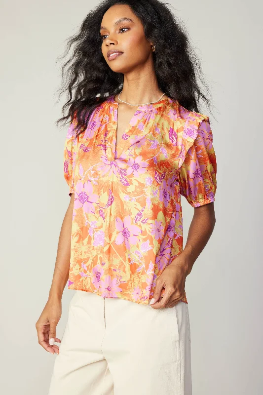 Floral Ruffled Shoulder Blouse