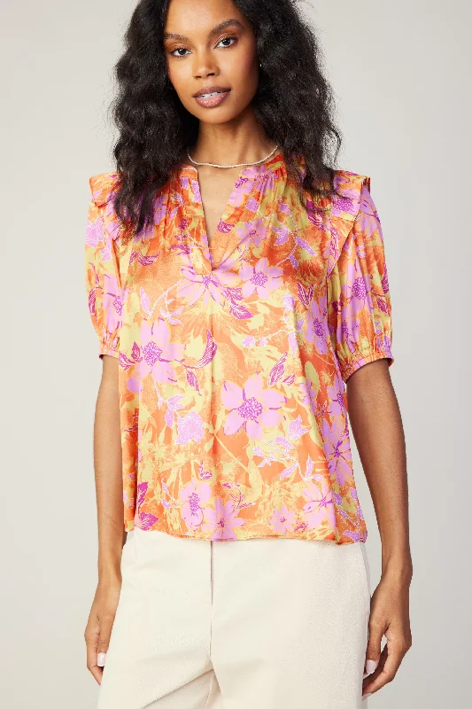 Floral Ruffled Shoulder Blouse